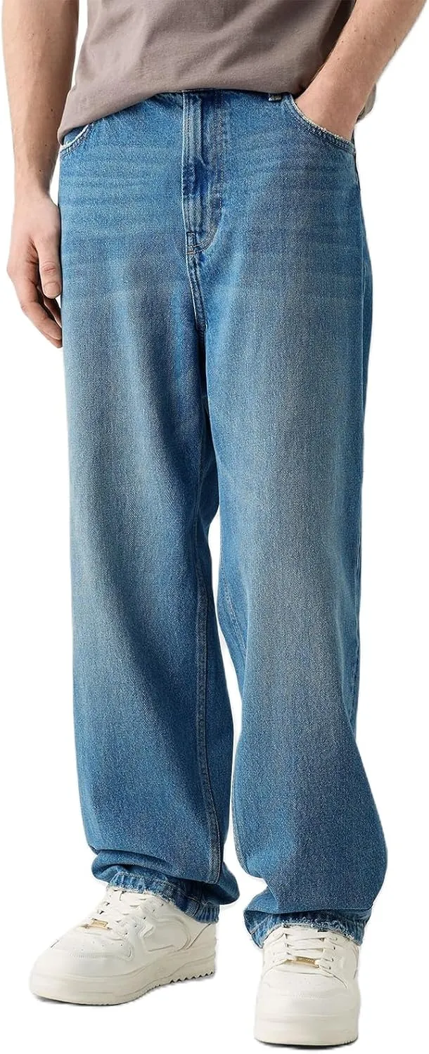 Men's Classic Regular Fit Jeans Vintage Straight Wide Leg Denim Pants with Pockets Baggy Jeans Trousers Streetwear