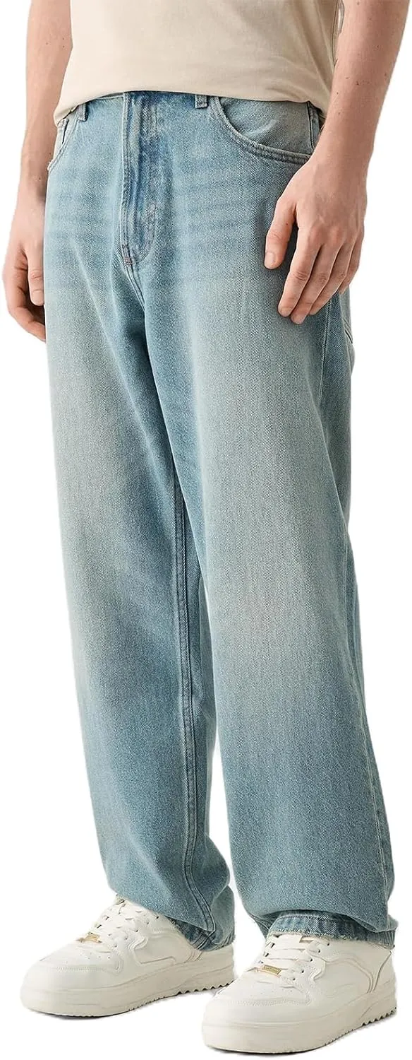 Men's Classic Regular Fit Jeans Vintage Straight Wide Leg Denim Pants with Pockets Baggy Jeans Trousers Streetwear
