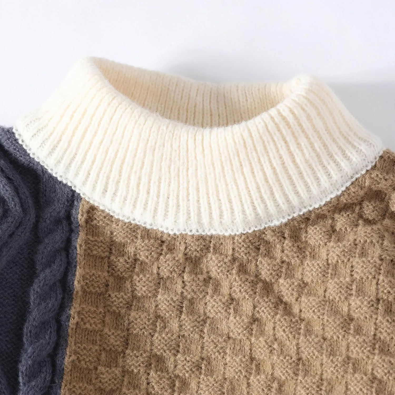 Mens Color Block Sweater Cable Knit Pullover Sweater Textured Sweater Casual Long Sleeve Sweaters Plus Size Pullover