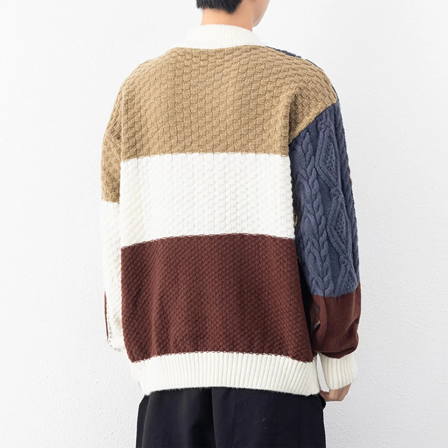 Mens Color Block Sweater Cable Knit Pullover Sweater Textured Sweater Casual Long Sleeve Sweaters Plus Size Pullover