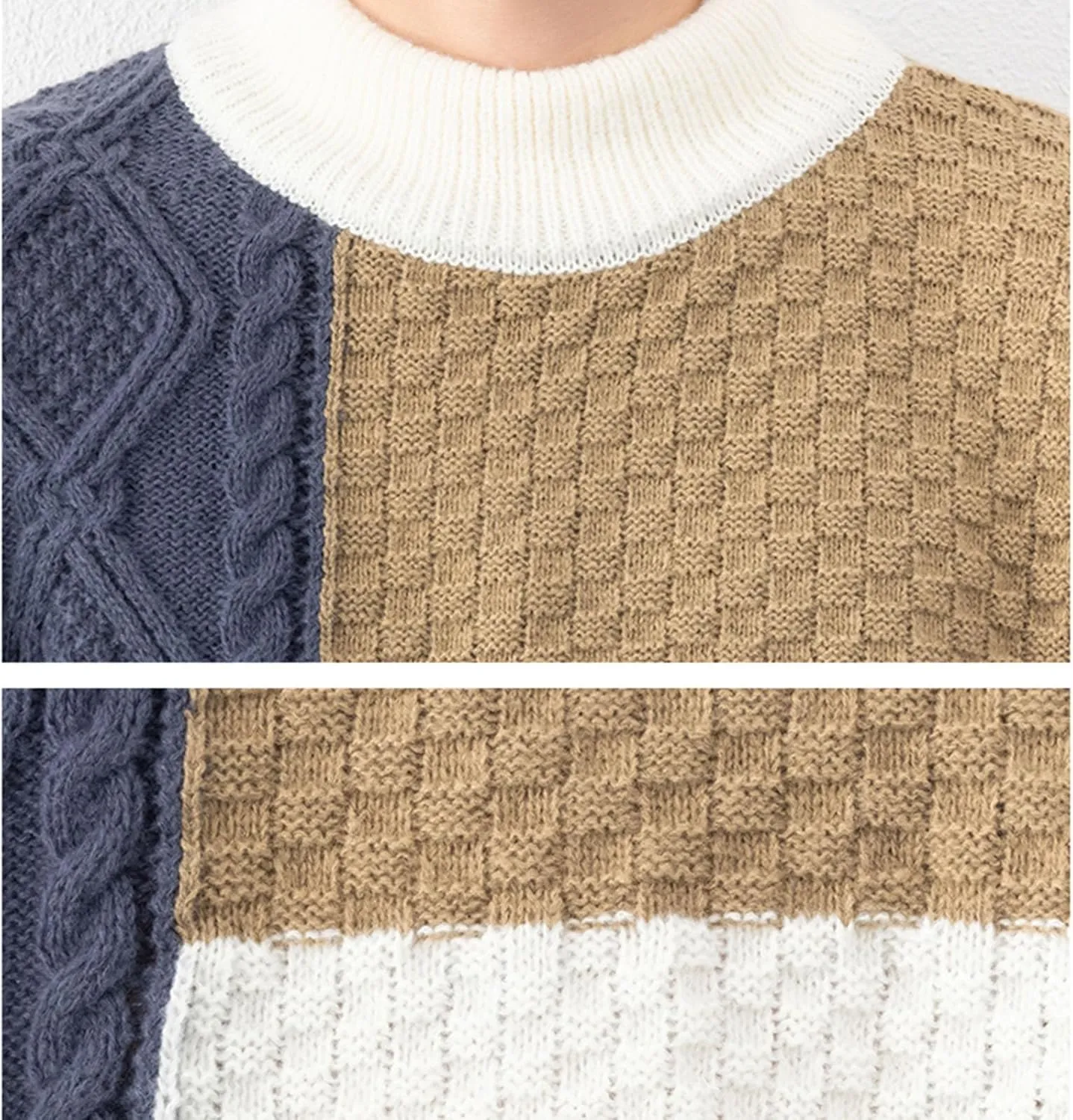 Mens Color Block Sweater Cable Knit Pullover Sweater Textured Sweater Casual Long Sleeve Sweaters Plus Size Pullover