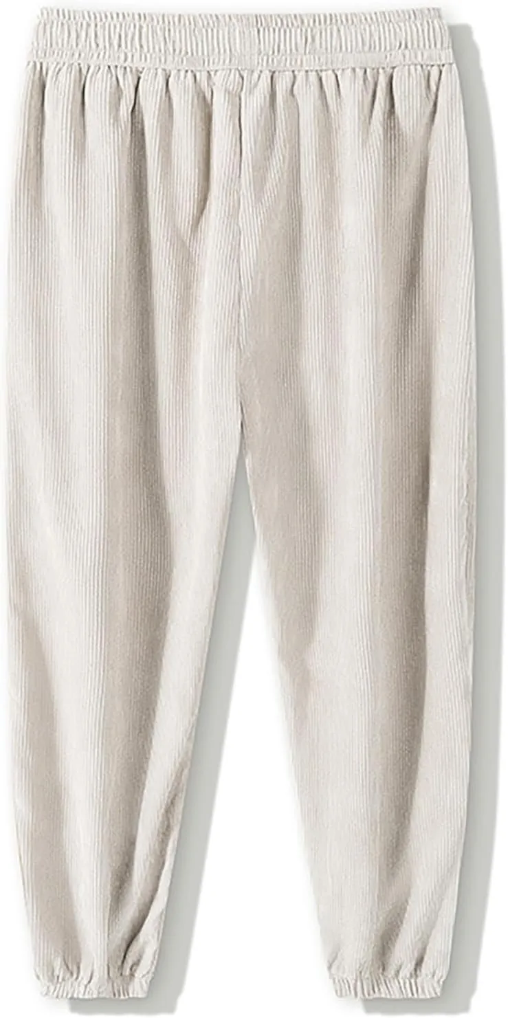 Mens Corduroy Pants Drawstring Elastic Waist Joggers Sweatpants Casual Relaxed Fit Athletic Harem Pants with Pockets