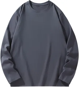 Men's Cotton Tshirts Casual Stylish Solid Long Sleeve Shirt Oversize Baggy Crewneck Breathable Pullover Tops 2024