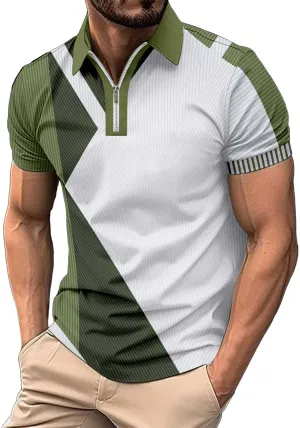 Mens Fashion Polo Shirts Casual Short Sleeve T Shirt Striped Moisture Wicking Golf Shirts Tops Spring Summer Pullover