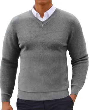 Mens Fashion V Neck Sweaters Lightweight Banded Bottom Long Sleeve Slim Fit Pullover Business Casual Dress Sweater