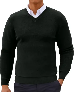 Mens Fashion V Neck Sweaters Lightweight Banded Bottom Long Sleeve Slim Fit Pullover Business Casual Dress Sweater