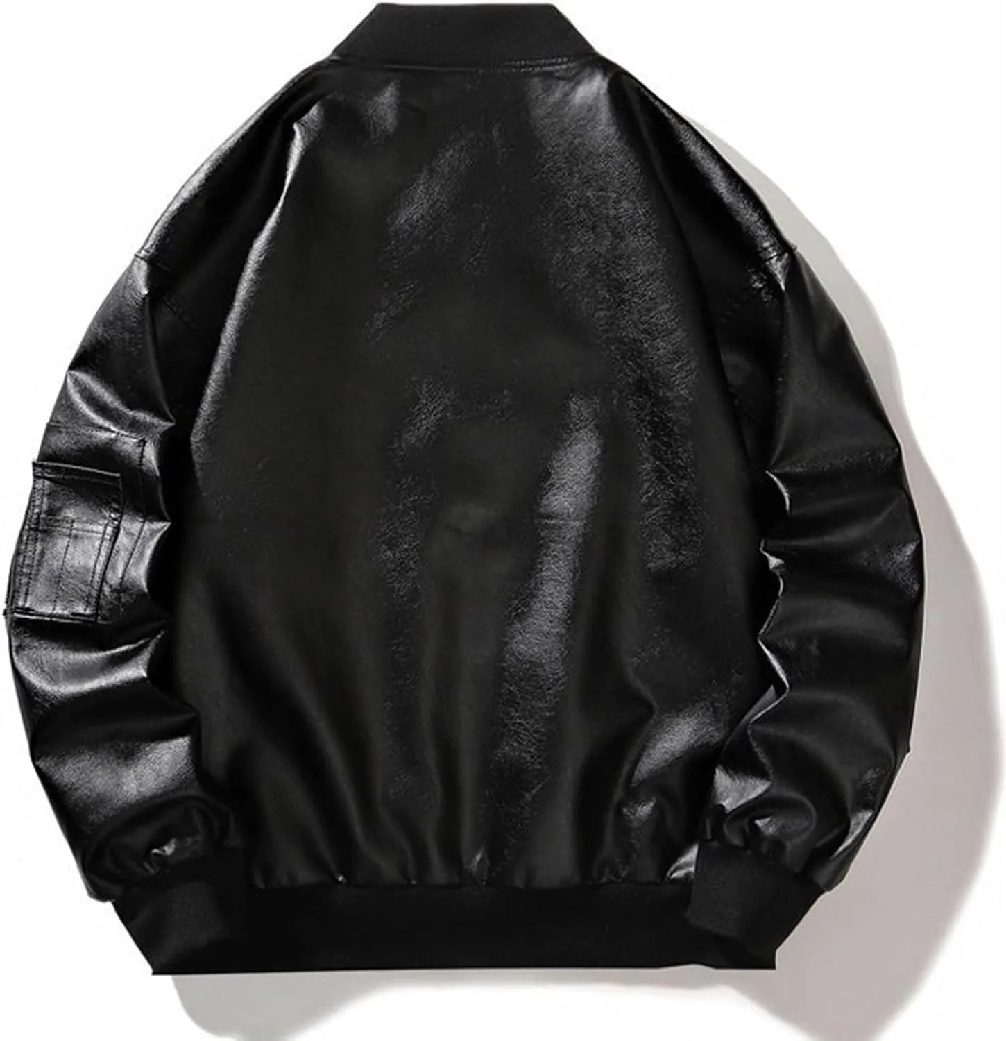 Mens Faux Leather Jacket Stand Collar Lined Motorcycle Bomber Coat Fall Winter Thermal Windbreaker with Elbow Pockets