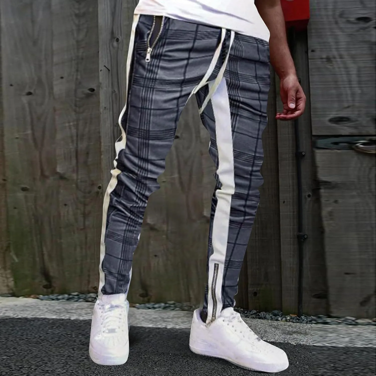 Mens Fleece Cargo Sweatpants Heavyweight Elastic Waist Tapered Pants with Pockets Baggy Drawstring Athletic Jogger