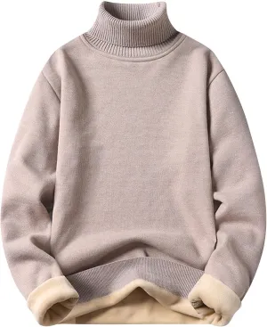 Men's Fleece Lined Thermal Turtleneck Sweater Oversized Long Sleeve Casual Pullover Jumper Tops Knitted Sweaters 2025
