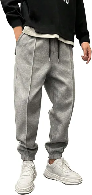 Mens Fleece Sweatpants Baggy Cargo Joggers Loose Fit Casual Drawstring Elastic Waist Sweat Pants Gym Athletic Pockets