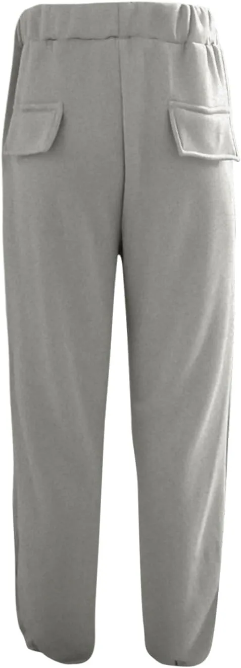 Mens Fleece Sweatpants Baggy Cargo Joggers Loose Fit Casual Drawstring Elastic Waist Sweat Pants Gym Athletic Pockets