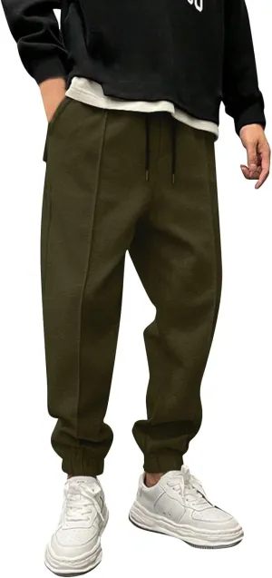 Mens Fleece Sweatpants Baggy Cargo Joggers Loose Fit Casual Drawstring Elastic Waist Sweat Pants Gym Athletic Pockets