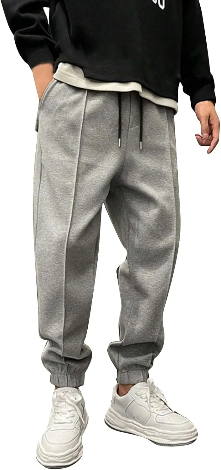Mens Fleece Sweatpants Baggy Cargo Joggers Loose Fit Casual Drawstring Elastic Waist Sweat Pants Gym Athletic Pockets