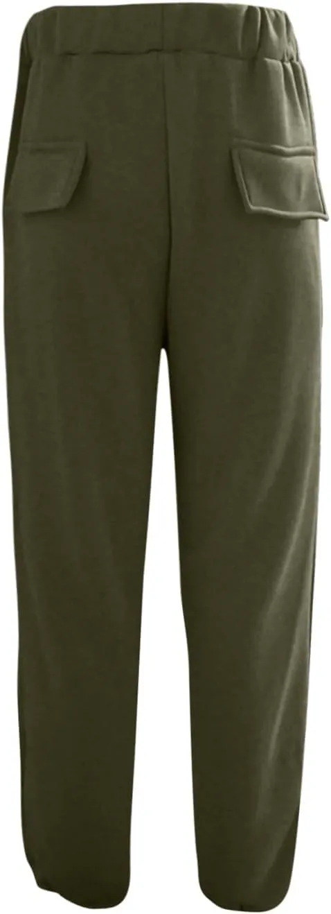 Mens Fleece Sweatpants Baggy Cargo Joggers Loose Fit Casual Drawstring Elastic Waist Sweat Pants Gym Athletic Pockets