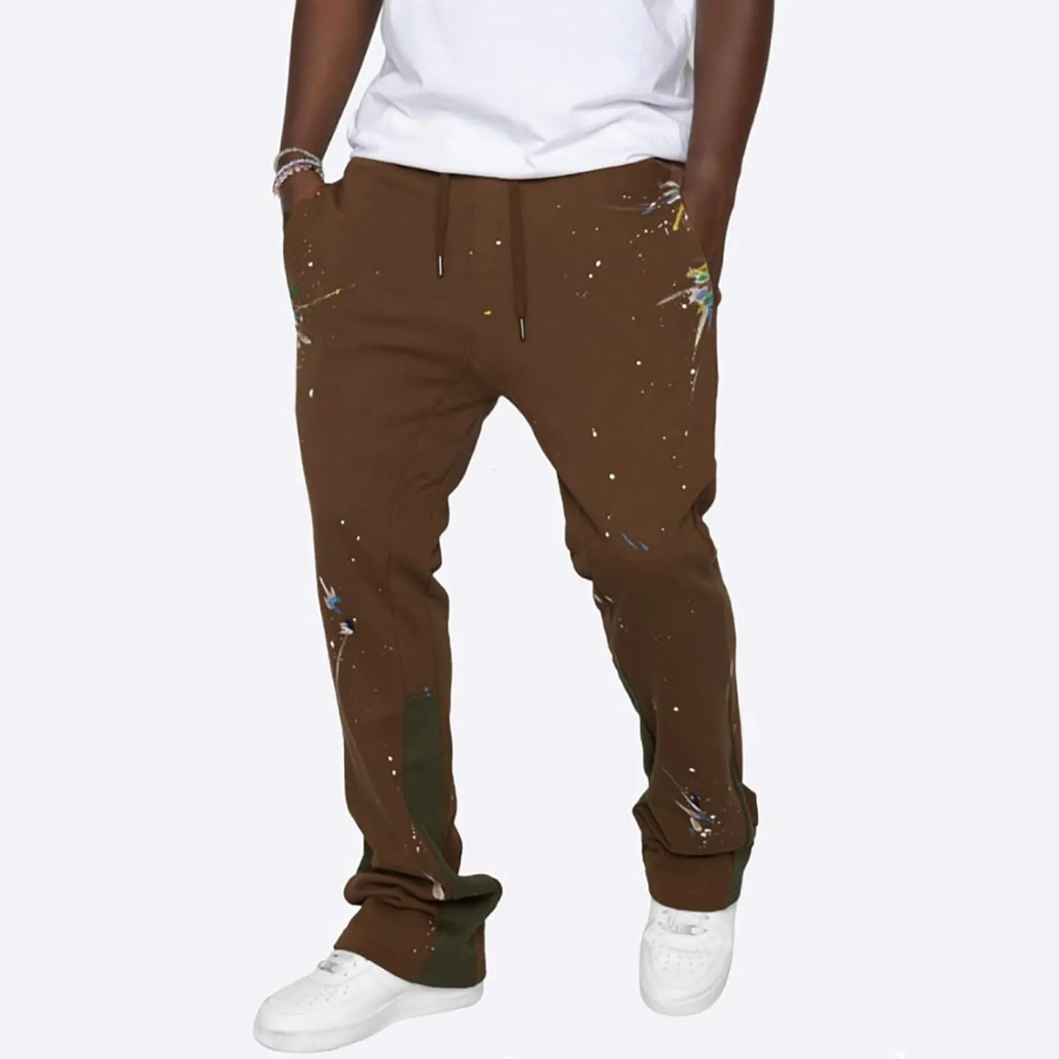 Men's Fleece Sweatpants Leg Fashion Pants Pants Stitching Casual Men's Multi-Pocket Men's Fleece Joggers with