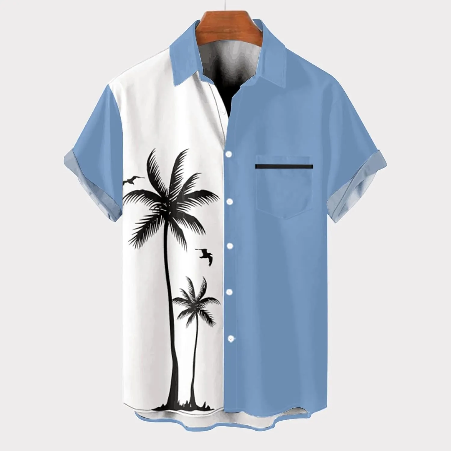 Men's Hawaiian Shirts Short Sleeve Beach Sun Coconut Tree Graphic Button Down Shirt Summer Linen Casual Collar Tops