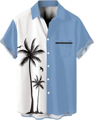 Men's Hawaiian Shirts Short Sleeve Beach Sun Coconut Tree Graphic Button Down Shirt Summer Linen Casual Collar Tops