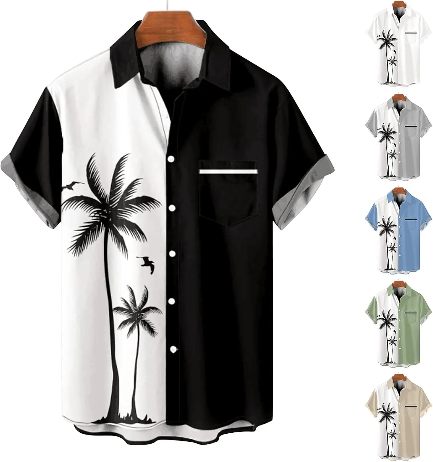Men's Hawaiian Shirts Short Sleeve Beach Sun Coconut Tree Graphic Button Down Shirt Summer Linen Casual Collar Tops