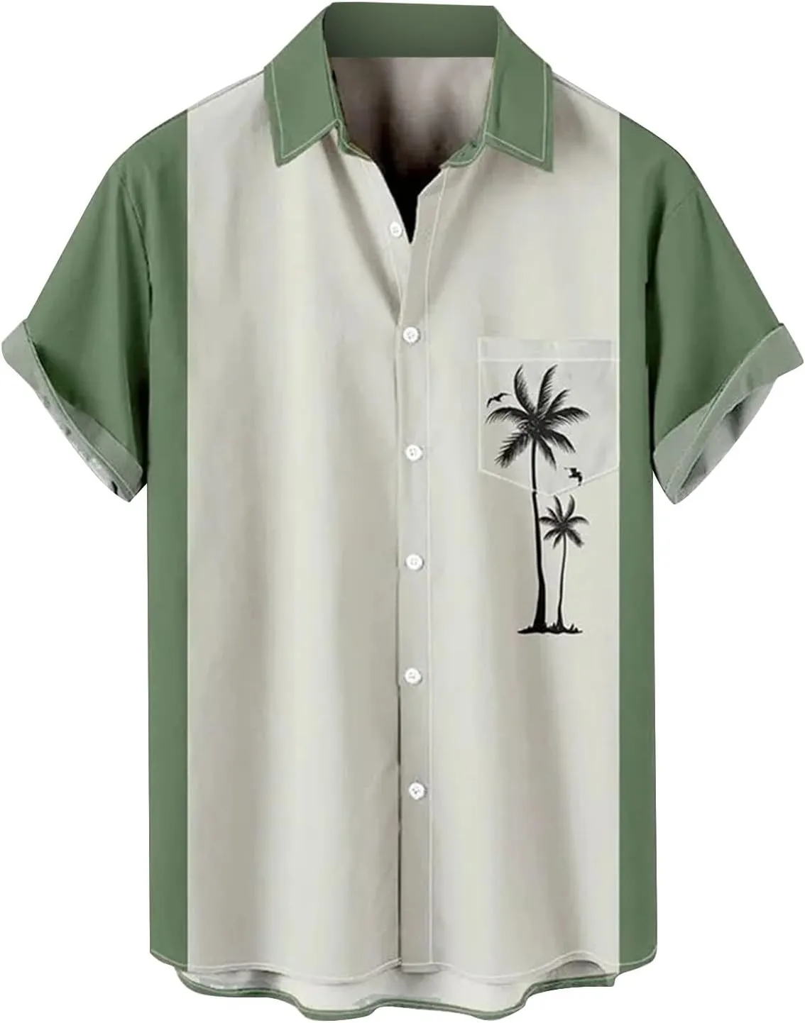 Men's Hawaiian Shirts Summer Palm Print Short Sleeve Button Down Bowling Shirt Trendy Business Office Smart Formal Top