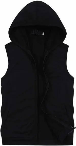 Men's Hooded Workout Tank Top Full Zip Sleeveless Gym Shirts Muscle Cut Off T Shirt Bodybuilding Hoodies Rash Guard