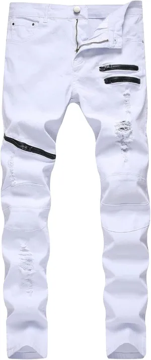 Mens Jeans Regular Fit Ripped Jeans for Men Zipper Slim Mens Denim Jeans Vintage Pants for Men Jeans