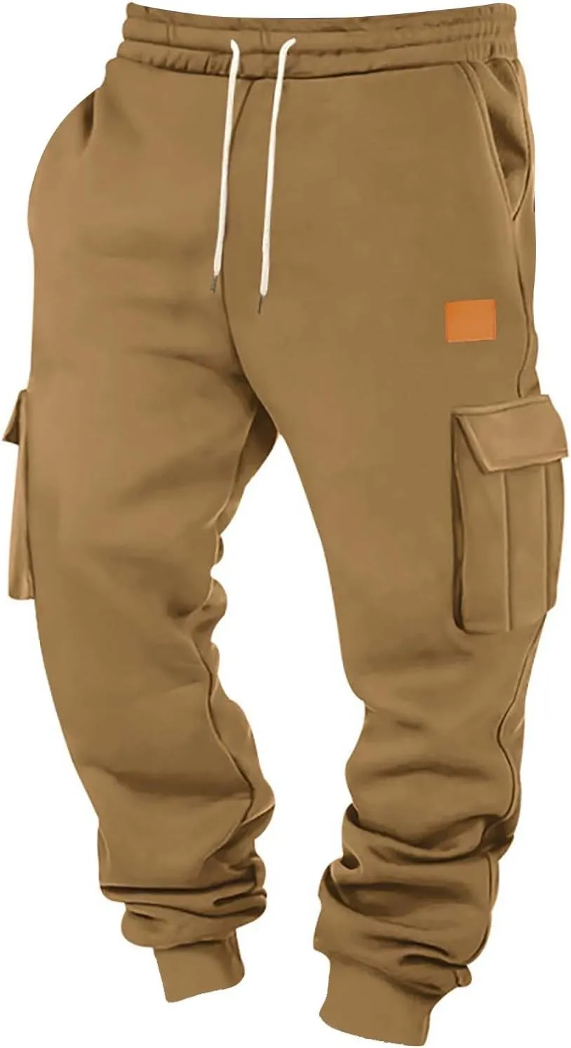 Mens Joggers with Pockets Drawstring Waist Heavyweight Sweatpants Baggy Winter Casual Fleece Lined Cargo Pants
