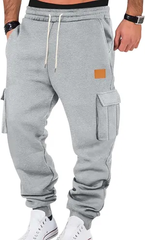 Mens Joggers with Pockets Drawstring Waist Heavyweight Sweatpants Baggy Winter Casual Fleece Lined Cargo Pants