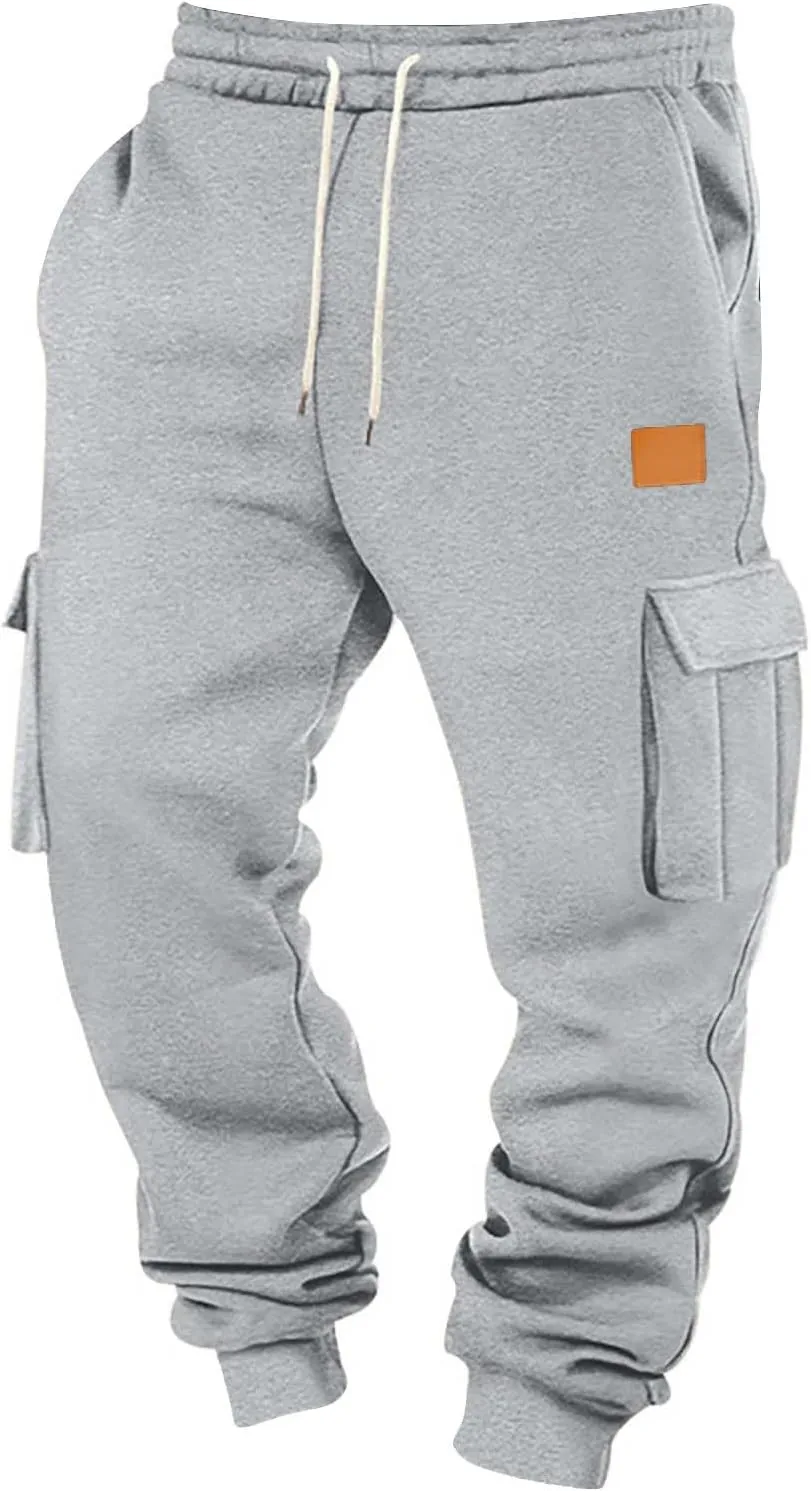 Mens Joggers with Pockets Drawstring Waist Heavyweight Sweatpants Baggy Winter Casual Fleece Lined Cargo Pants