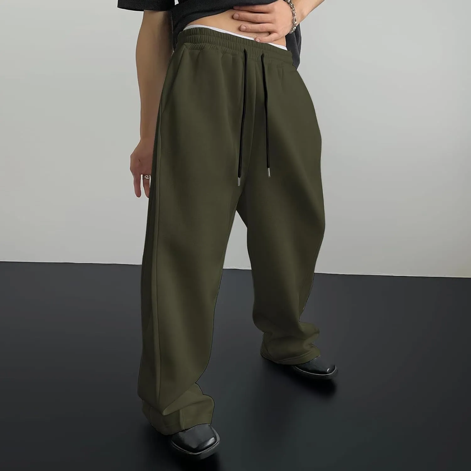 Mens Jogging Casual Baggy Cargo Sweatpants Drawstring Open Bottom Sweat Pants Straight Leg Athletic Sport Jogger
