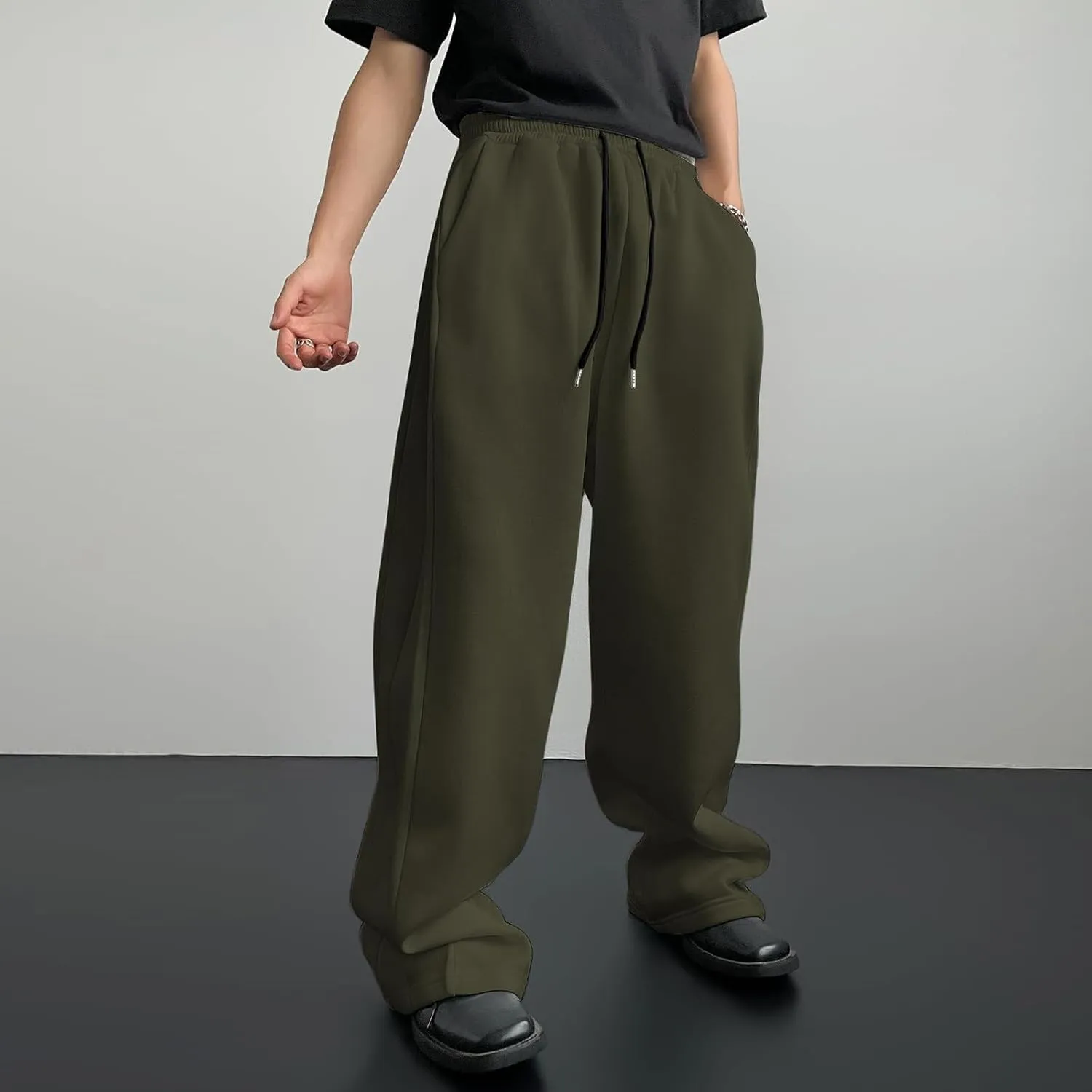 Mens Jogging Casual Baggy Cargo Sweatpants Drawstring Open Bottom Sweat Pants Straight Leg Athletic Sport Jogger