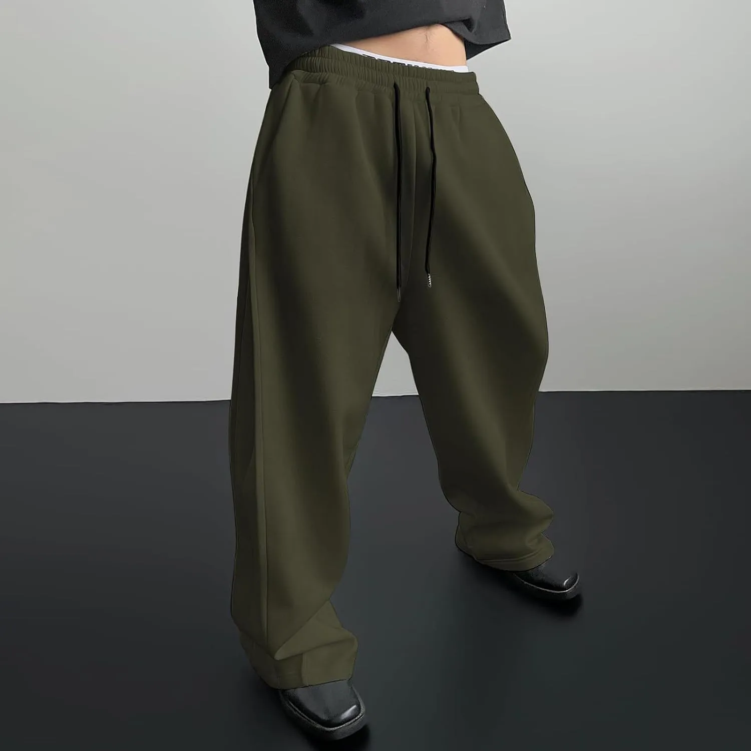 Mens Jogging Casual Baggy Cargo Sweatpants Drawstring Open Bottom Sweat Pants Straight Leg Athletic Sport Jogger