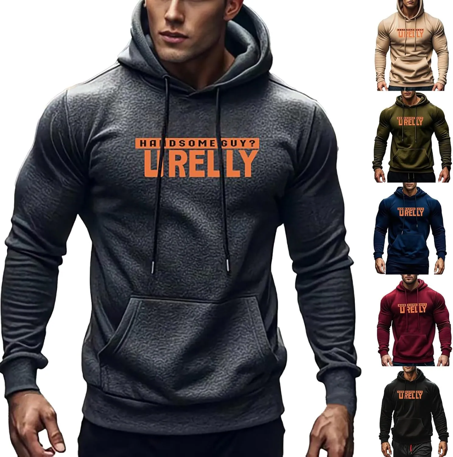 Men's Letter Print Long Sleeve Sweatshirt Athletic Performance Lightweight Hoodie for Men Casual Pullover Tops