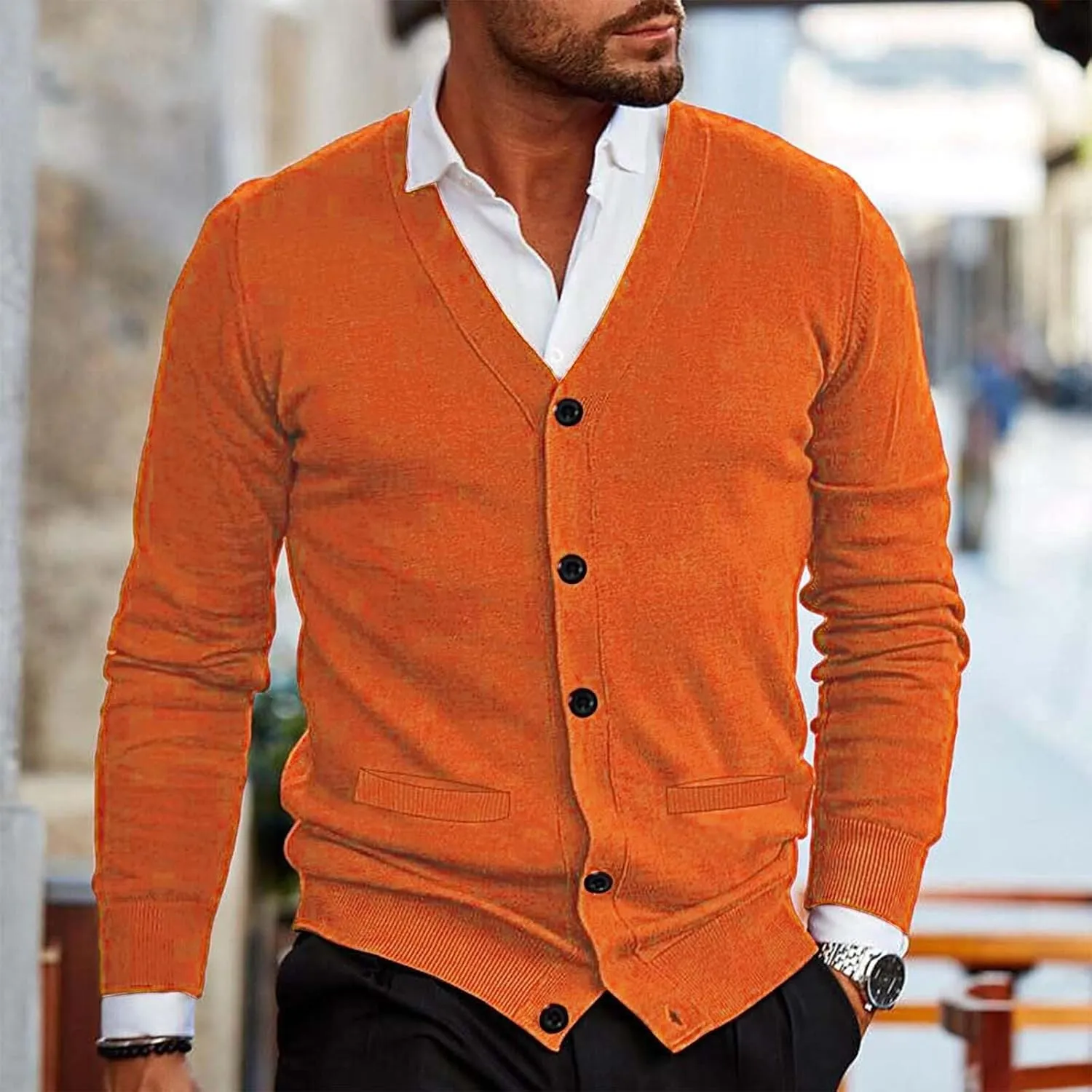 Men's Lightweight Open Front Jacket Coats Wool Blend V Neck Button Down Cardigan 2024 Fall Trendy Outfits Sweaters