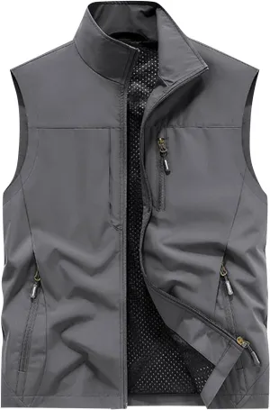Men's Lightweight Vest Zipper Softshell Sleeveless Quick Dry Jacket Multi Pcokets Cycling Travel Hiking Running Golf