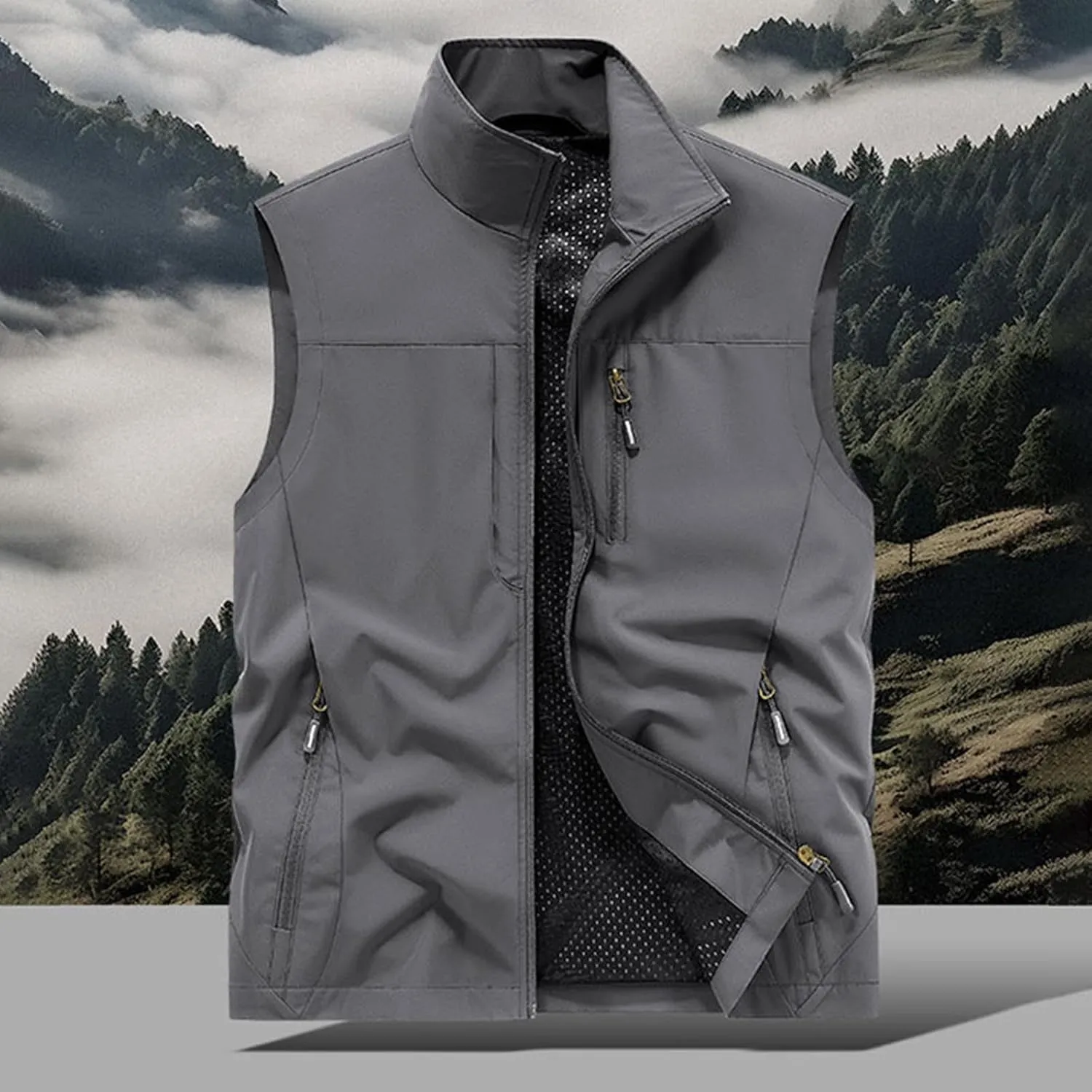 Men's Lightweight Vest Zipper Softshell Sleeveless Quick Dry Jacket Multi Pcokets Cycling Travel Hiking Running Golf