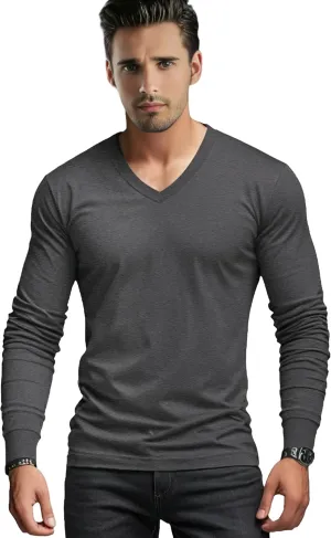 Men's Long Sleeve V-Neck T-Shirt-Cotton Blend Tee Undershirt,Soft Basic Tee for Pajamas,Casual V-Neck T-Shirts 2025