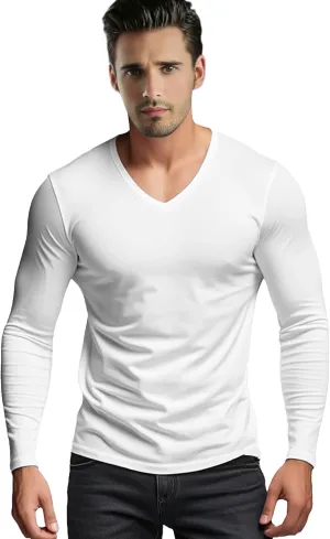 Men's Long Sleeve V-Neck T-Shirt-Cotton Blend Tee Undershirt,Soft Basic Tee for Pajamas,Casual V-Neck T-Shirts 2025