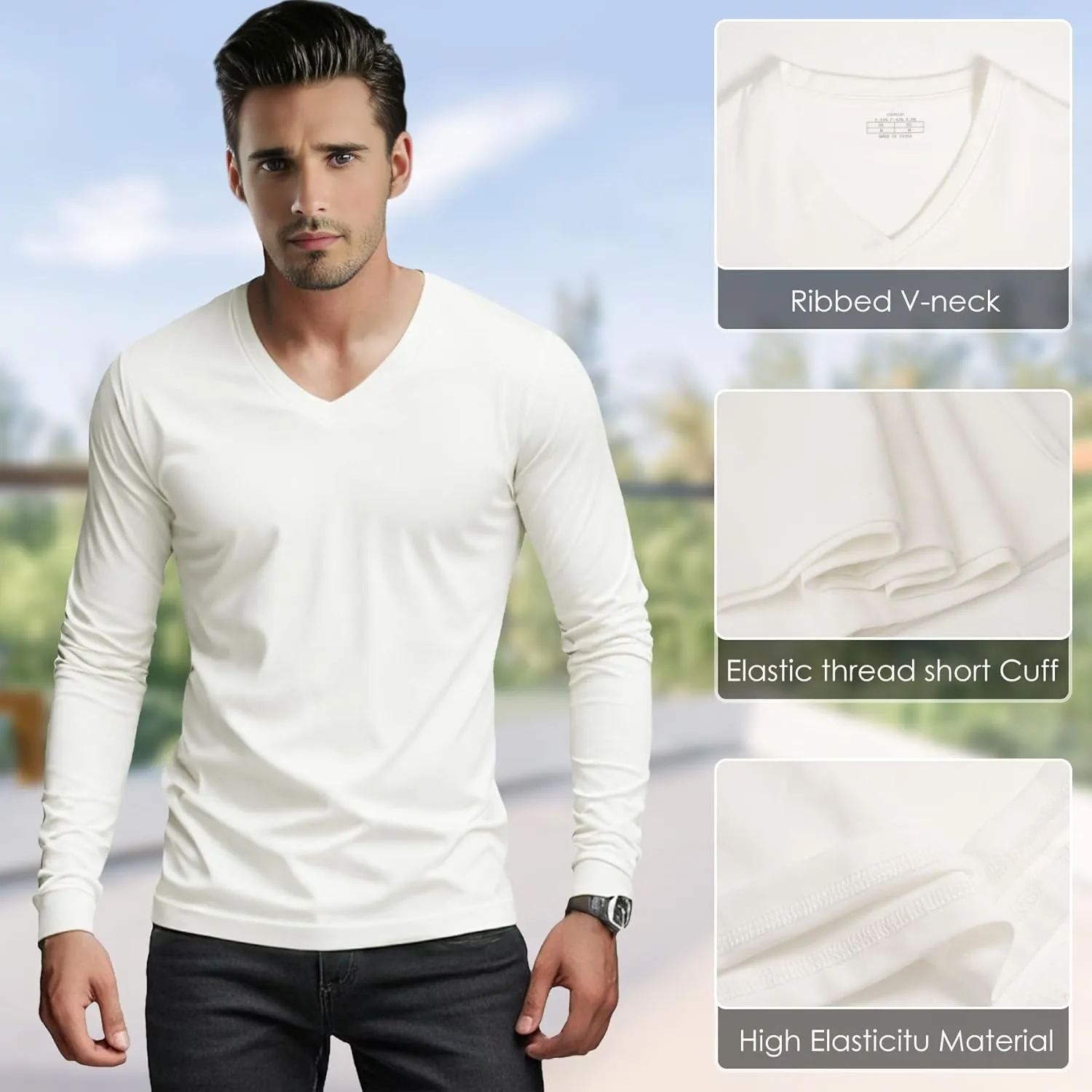 Men's Long Sleeve V-Neck T-Shirt-Cotton Blend Tee Undershirt,Soft Basic Tee for Pajamas,Casual V-Neck T-Shirts 2025