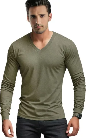 Men's Long Sleeve V-Neck T-Shirt-Cotton Blend Tee Undershirt,Soft Basic Tee for Pajamas,Casual V-Neck T-Shirts 2025