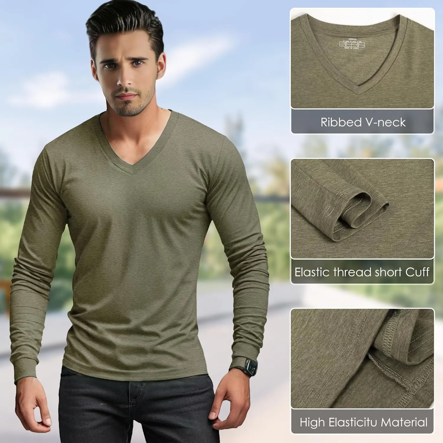 Men's Long Sleeve V-Neck T-Shirt-Cotton Blend Tee Undershirt,Soft Basic Tee for Pajamas,Casual V-Neck T-Shirts 2025