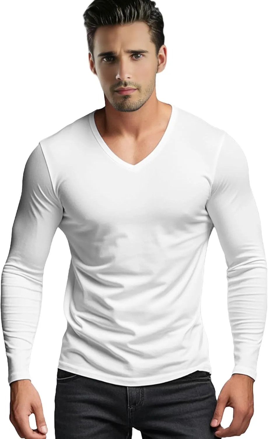 Men's Long Sleeve V-Neck T-Shirt-Cotton Blend Tee Undershirt,Soft Basic Tee for Pajamas,Casual V-Neck T-Shirts 2025