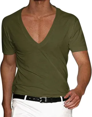 Men's Muscle T-Shirts Stretch Slim V Neck Short Sleeve Bodybuilding Gym Tee Tops Lightweight Quick Dry Workout Shirts