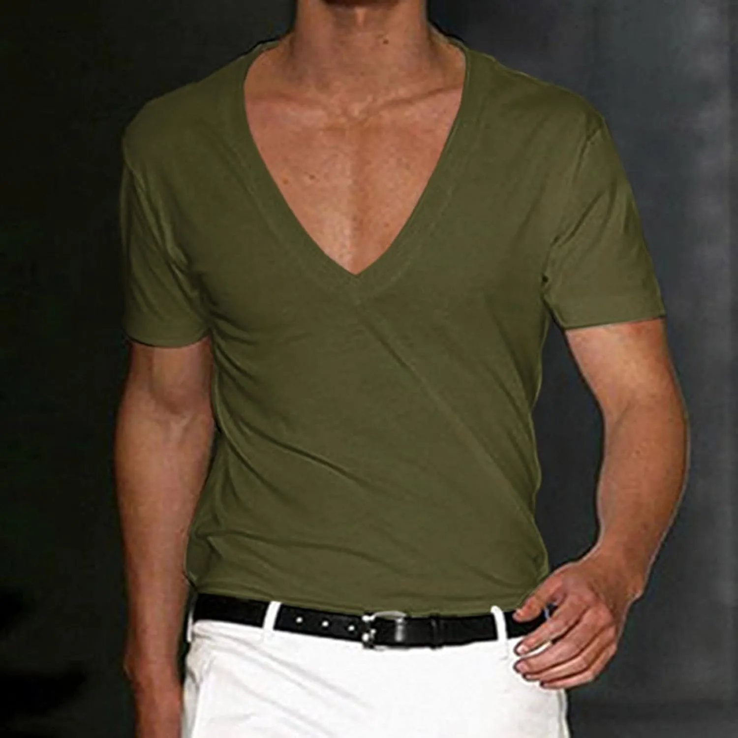 Men's Muscle T-Shirts Stretch Slim V Neck Short Sleeve Bodybuilding Gym Tee Tops Lightweight Quick Dry Workout Shirts