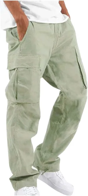 Mens Outdoor Cargo Pants Lightweight Relaxed Fit Tactical Pants Solid Camo Multi Pockets Classic Trousers