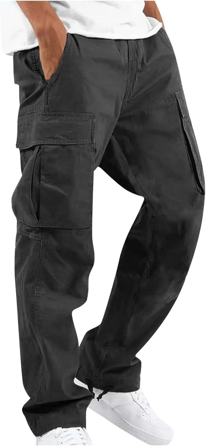 Mens Outdoor Cargo Pants Lightweight Relaxed Fit Tactical Pants Solid Camo Multi Pockets Classic Trousers