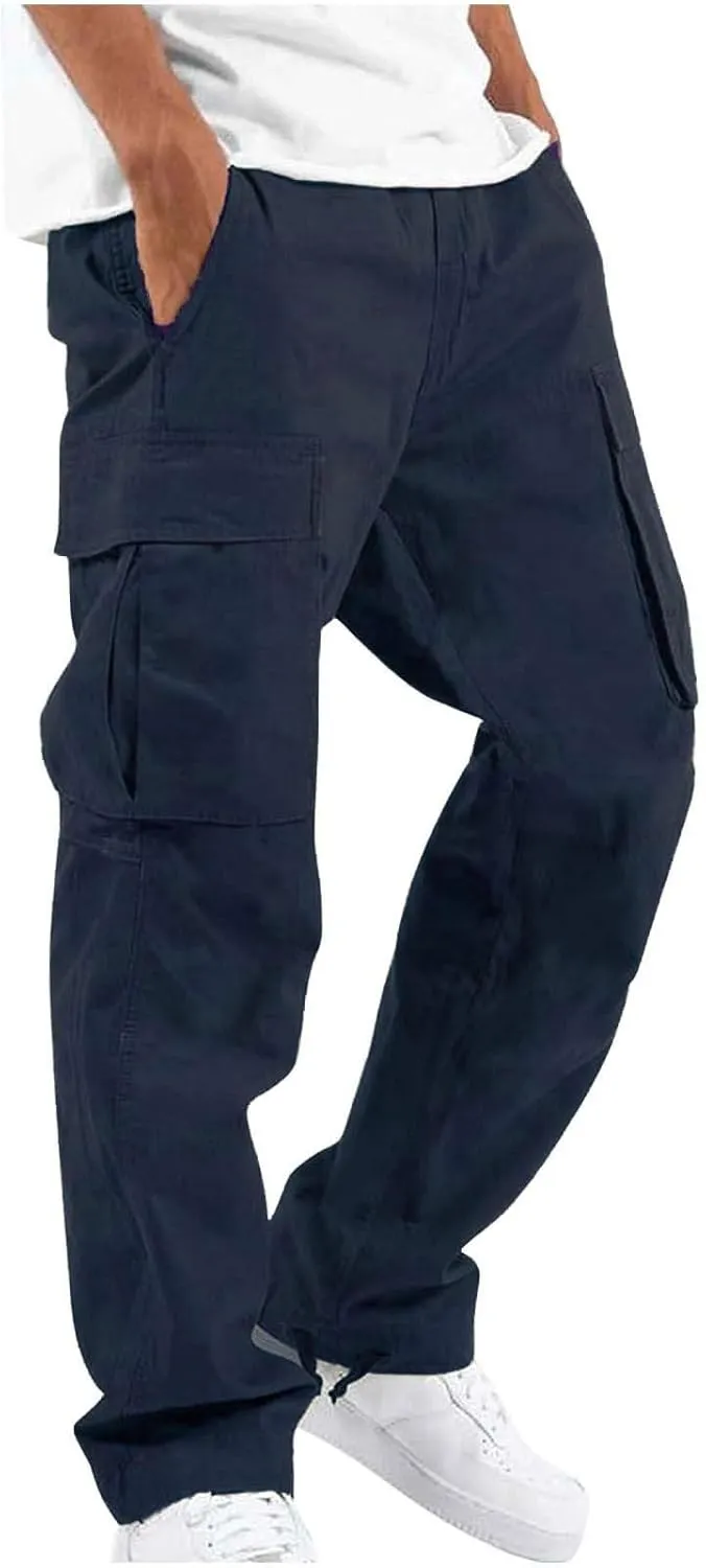 Mens Outdoor Cargo Pants Lightweight Relaxed Fit Tactical Pants Solid Camo Multi Pockets Classic Trousers