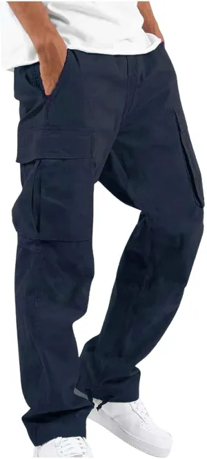 Mens Outdoor Cargo Pants Lightweight Relaxed Fit Tactical Pants Solid Camo Multi Pockets Classic Trousers