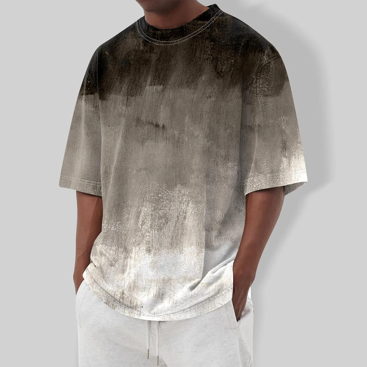Mens Oversized Tie Dye T-Shirt Summer Casual Stylish Gradient Tee Shirts Short Sleeve Crew Neck Loose Fit Tops