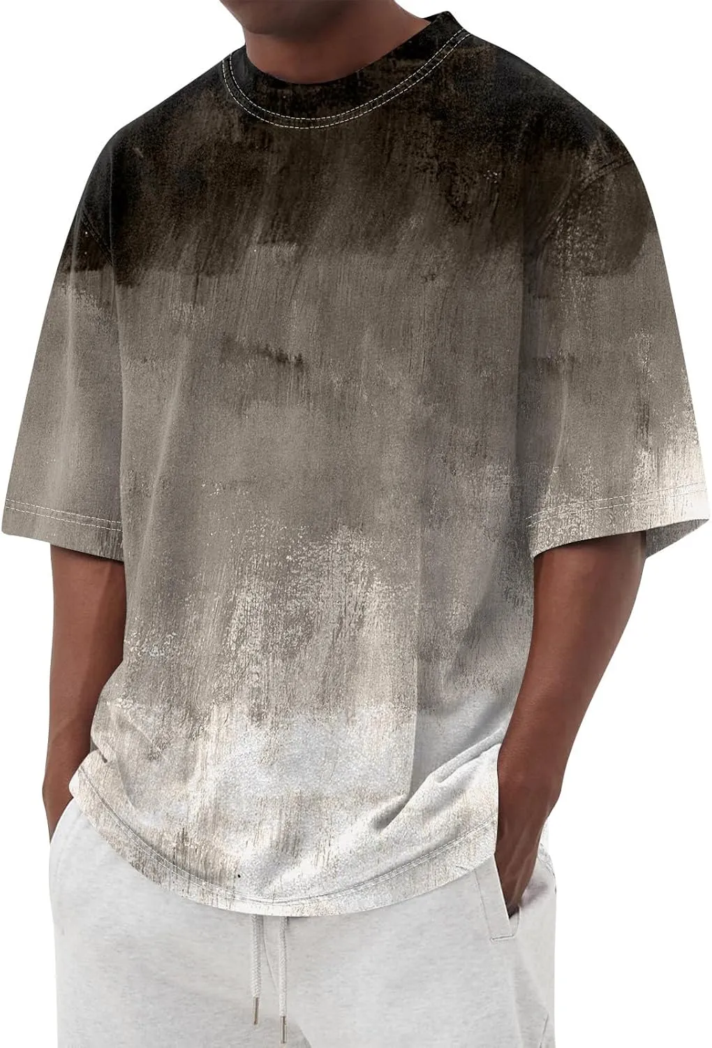 Mens Oversized Tie Dye T-Shirt Summer Casual Stylish Gradient Tee Shirts Short Sleeve Crew Neck Loose Fit Tops
