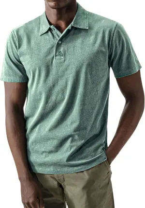 Mens Pique Polo Shirts Vintage Summer Washed Cotton T-Shirt Quick Dry Short Sleeve Tactical Shirt Jersey Baseball Tees
